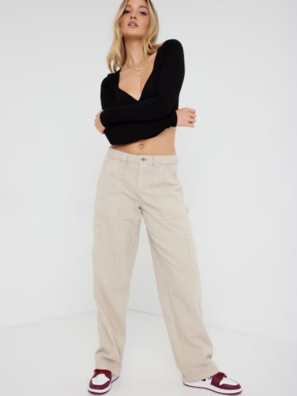 Garage Dani Relaxed High Rise beige Cargo Carpenter Pants medium